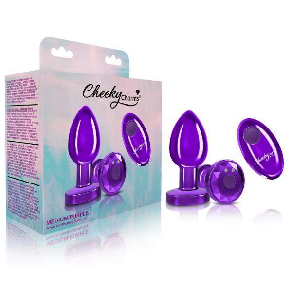 Cheeky Charms Vibrating Metal Plug Purple Small W/ Remote