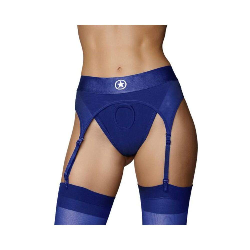 Ouch! Vibrating Strap-on Thong With Adjustable Garters Royal Blue Xl/xxl
