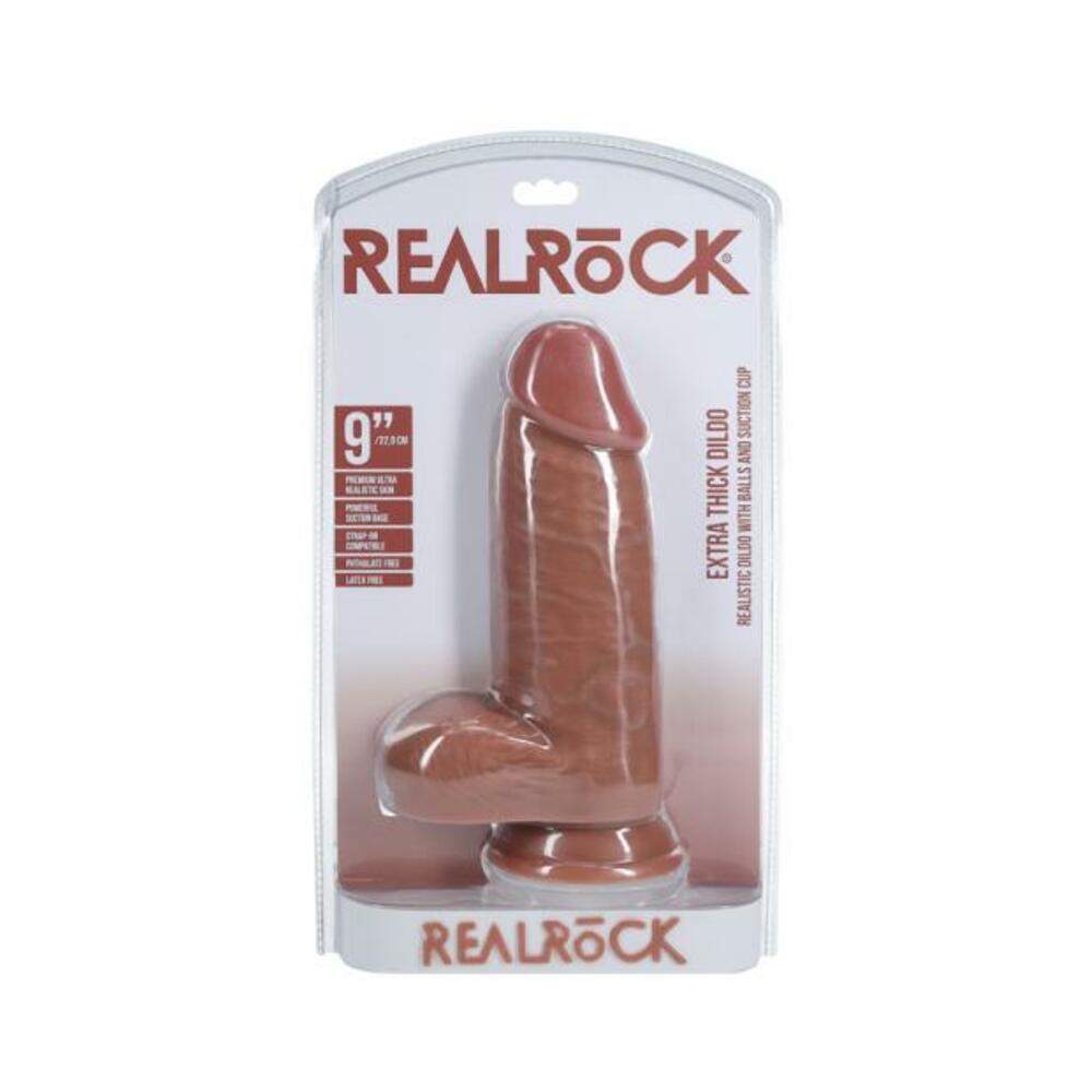 Realrock Extra Thick 9 In. Dildo With Balls Beige