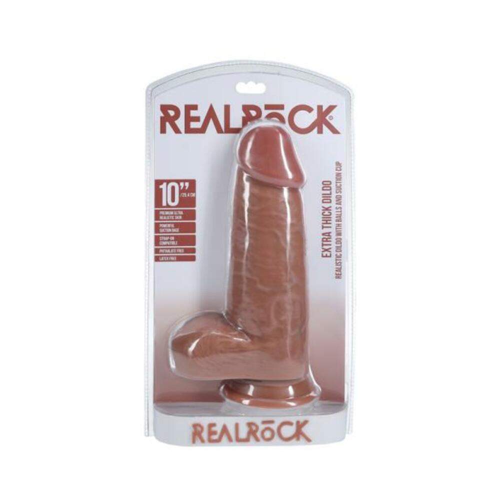 Realrock Extra Thick 8 In. Dildo With Balls Beige