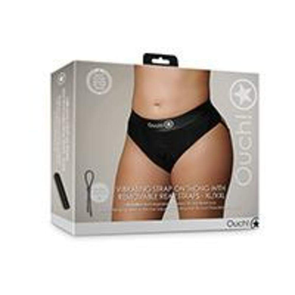 Shots Ouch Vibrating Strap On Thong W/adjustable Garters - Black Xl/xxl