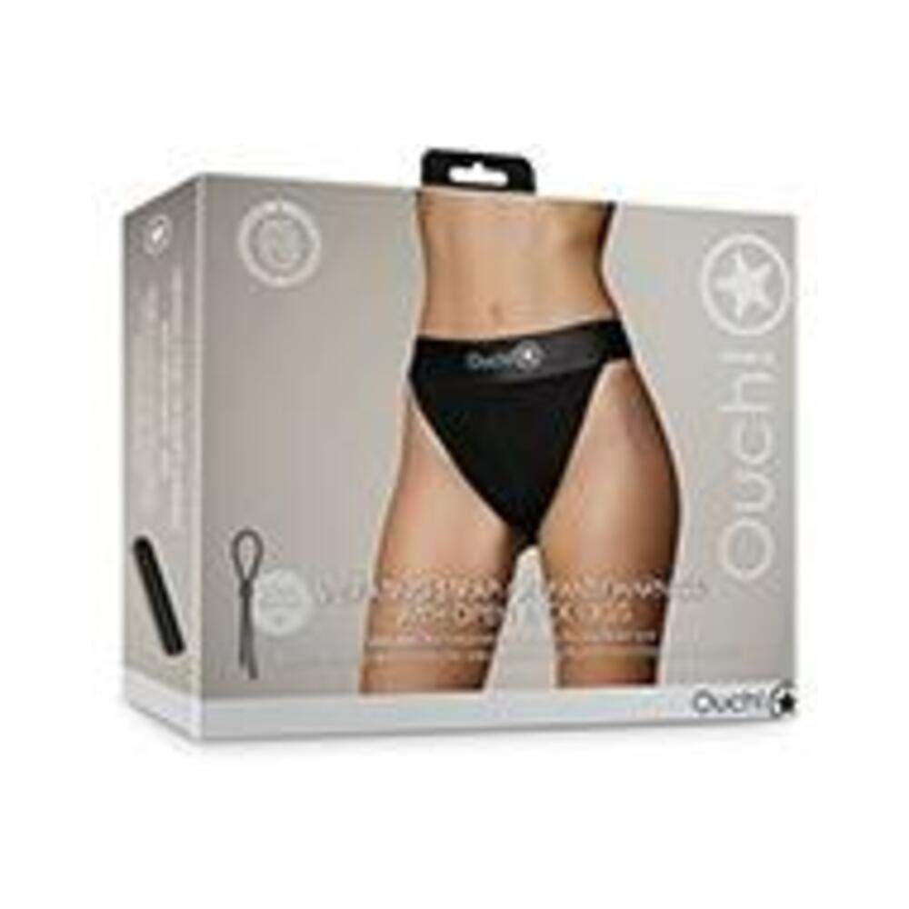 Shots Ouch Vibrating Strap On Thong W/removable Rear Straps - Black Xl/xxl