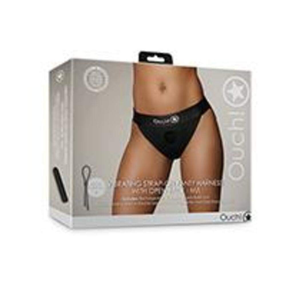 Shots Ouch Vibrating Strap On Panty Harness W/open Back - Black Xs/s