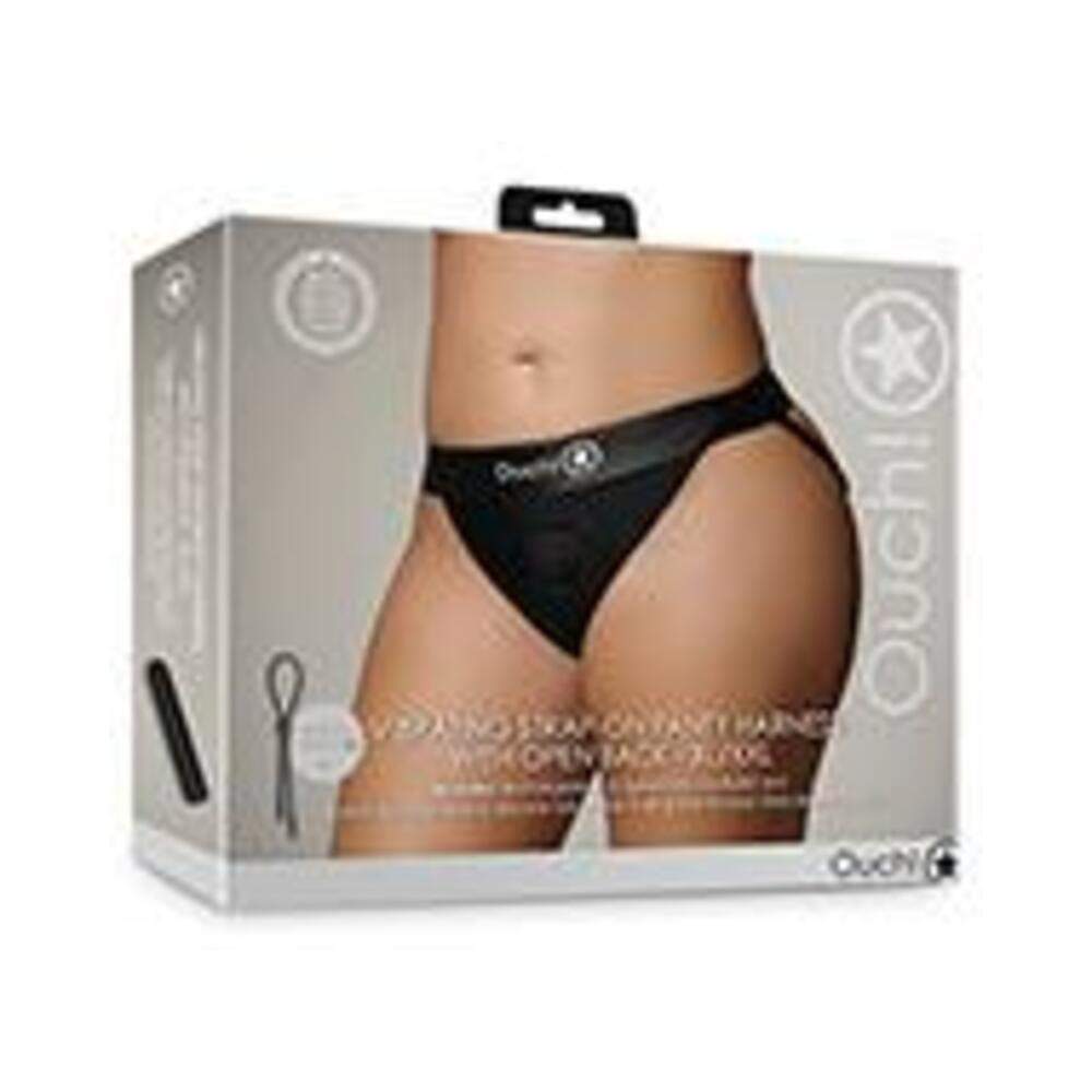 Shots Ouch Vibrating Strap On Panty Harness W/open Back - Black M/l