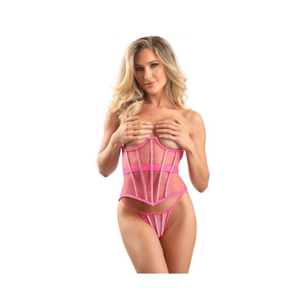 Fantasy Lingerie Underbust Corset With Lurex Detail And G-string Black L