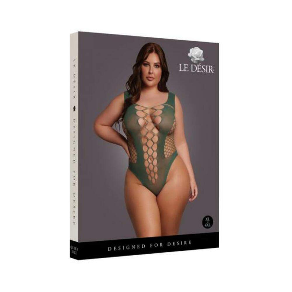 Le Desir V-neck Teddy With Opaque Panels Midnight Green Os