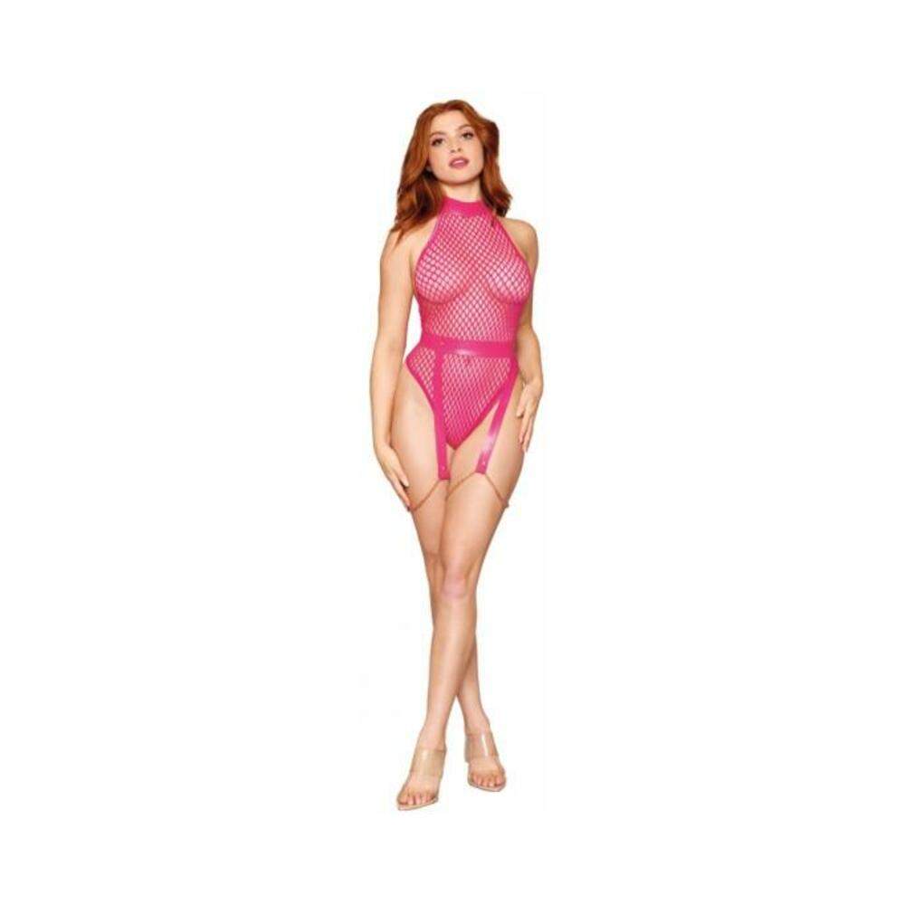Fishnet & Lace Garter Slip Set Beet O/s