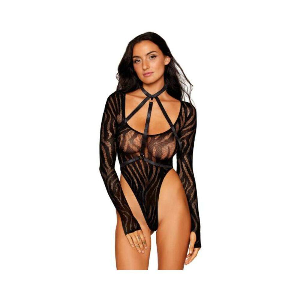 Fishnet & Faux Leather Teddy Peony O/s