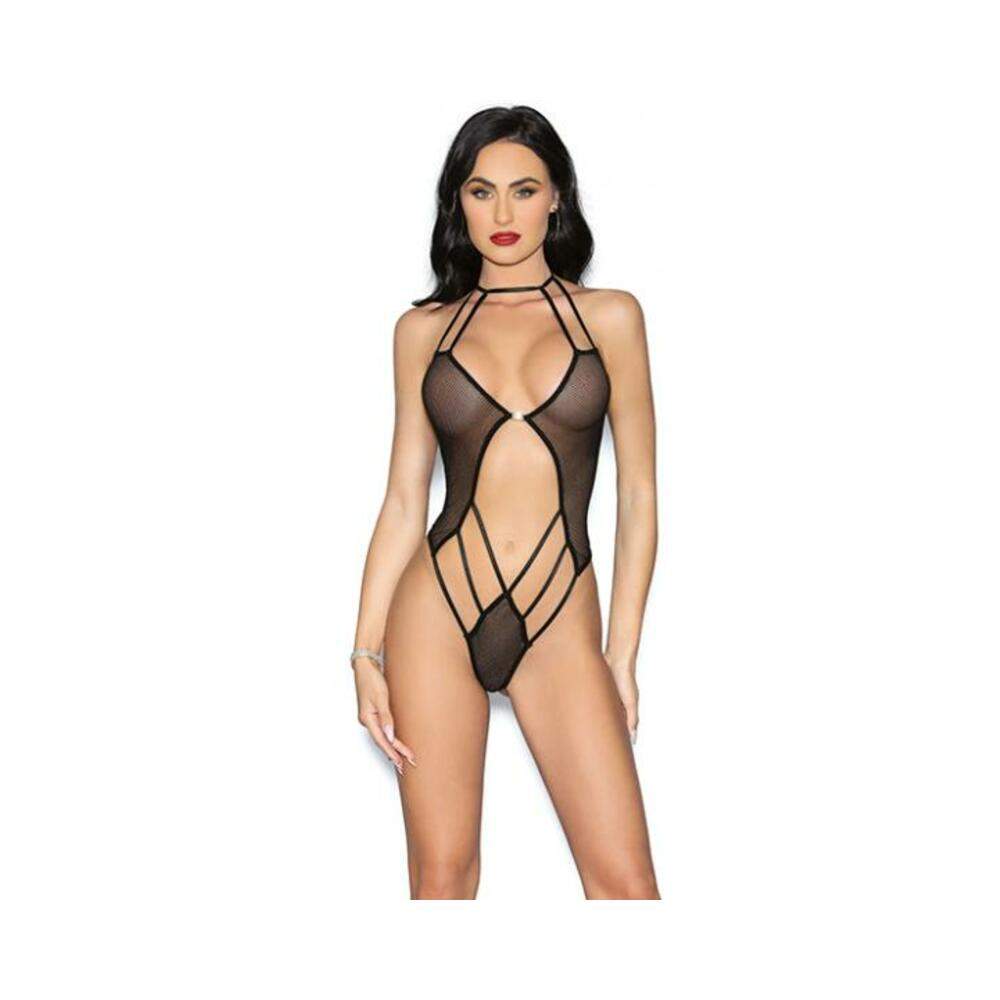 Temptress Wet Look Bra, Garterbelt, Choker & G-string Black Oq