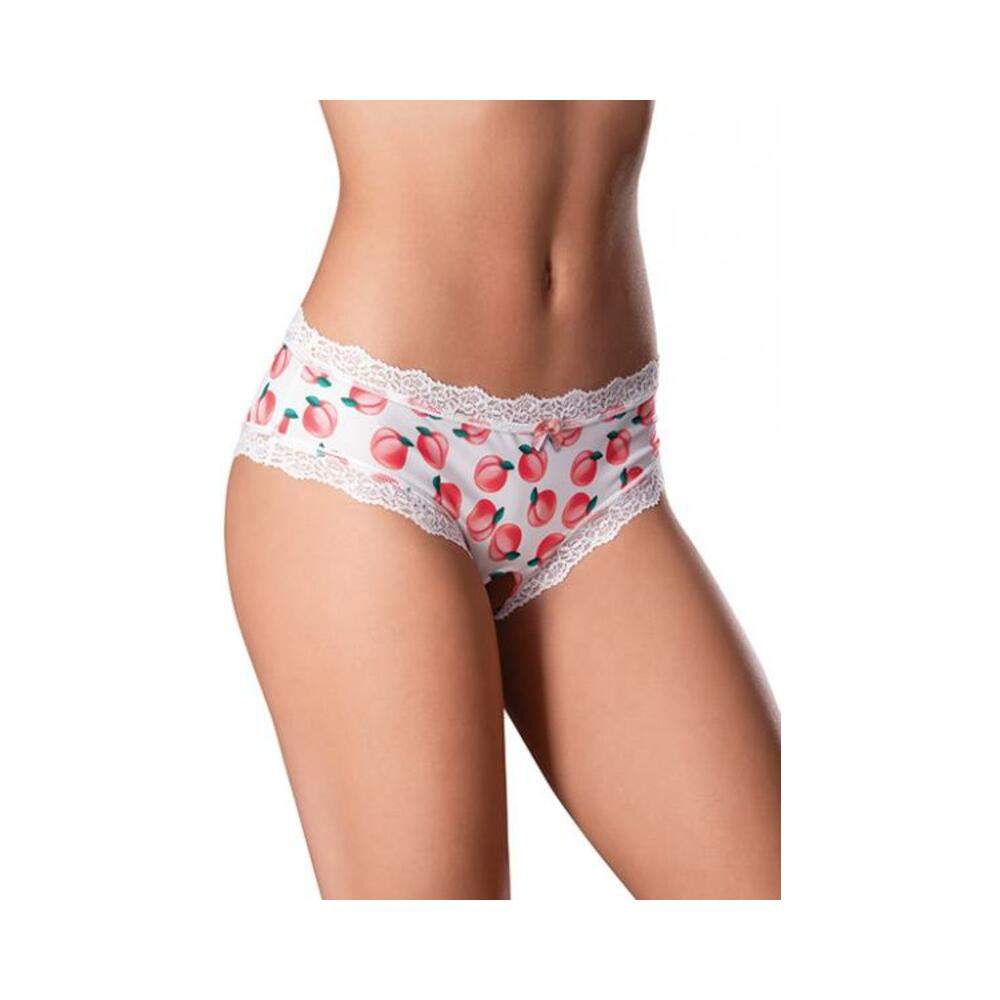 Sweet Treats Crotchless Boy Short W/wicked Sensual Care Peach Lube - White Qn