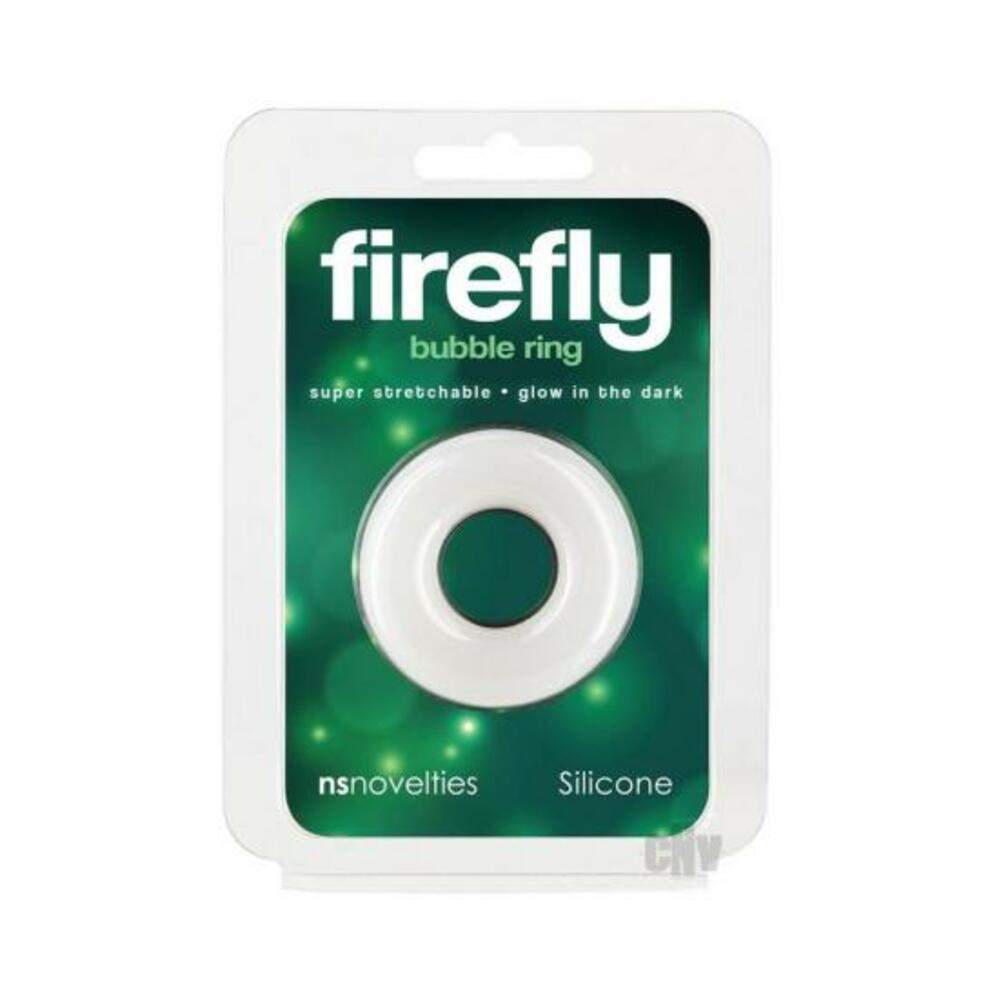 Firefly Glow In The Dark Bubble Cock Ring - Medium, White