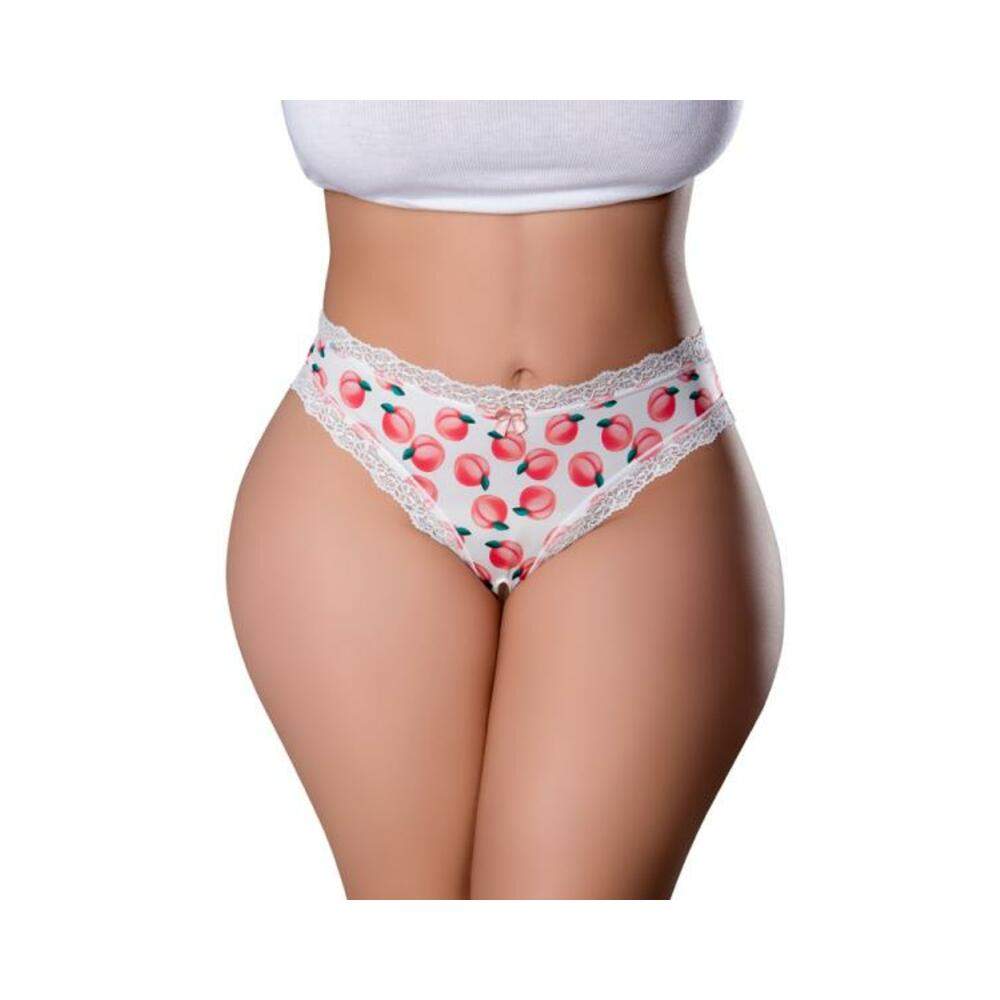 Magic Silk Sweet Treats Crotchless Thong With Lube Peach L/xl