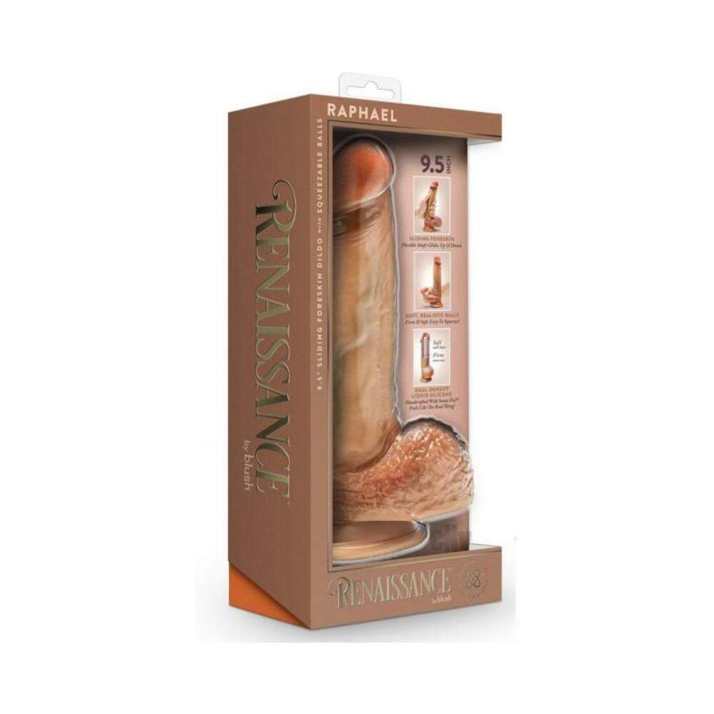 Renaissance Davinci Sliding Foreskin Dildo With Squeezable Balls 8 In. Tan