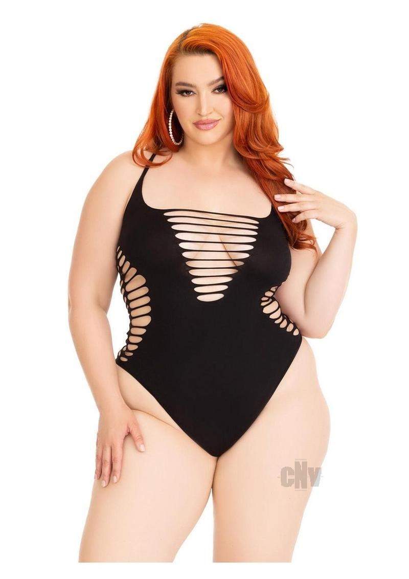 High Neck Lace Net Keyhole Suit Os Blk