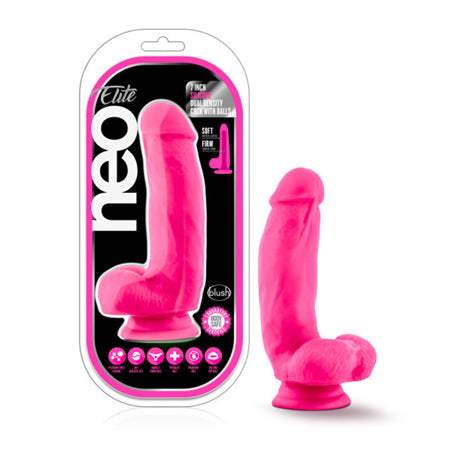 Blush Neo Elite 7.5 Silicone Dual Density Cock w/Balls - Neon Pink