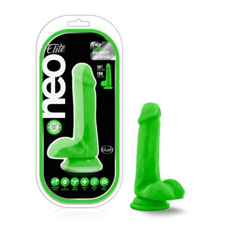 Neo Elite - 7 Inch Silicone Dual Density Cock  With Balls - Neon Pink
