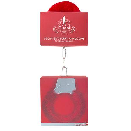 Shots Ouch Beginner's Handcuffs Furry - Red