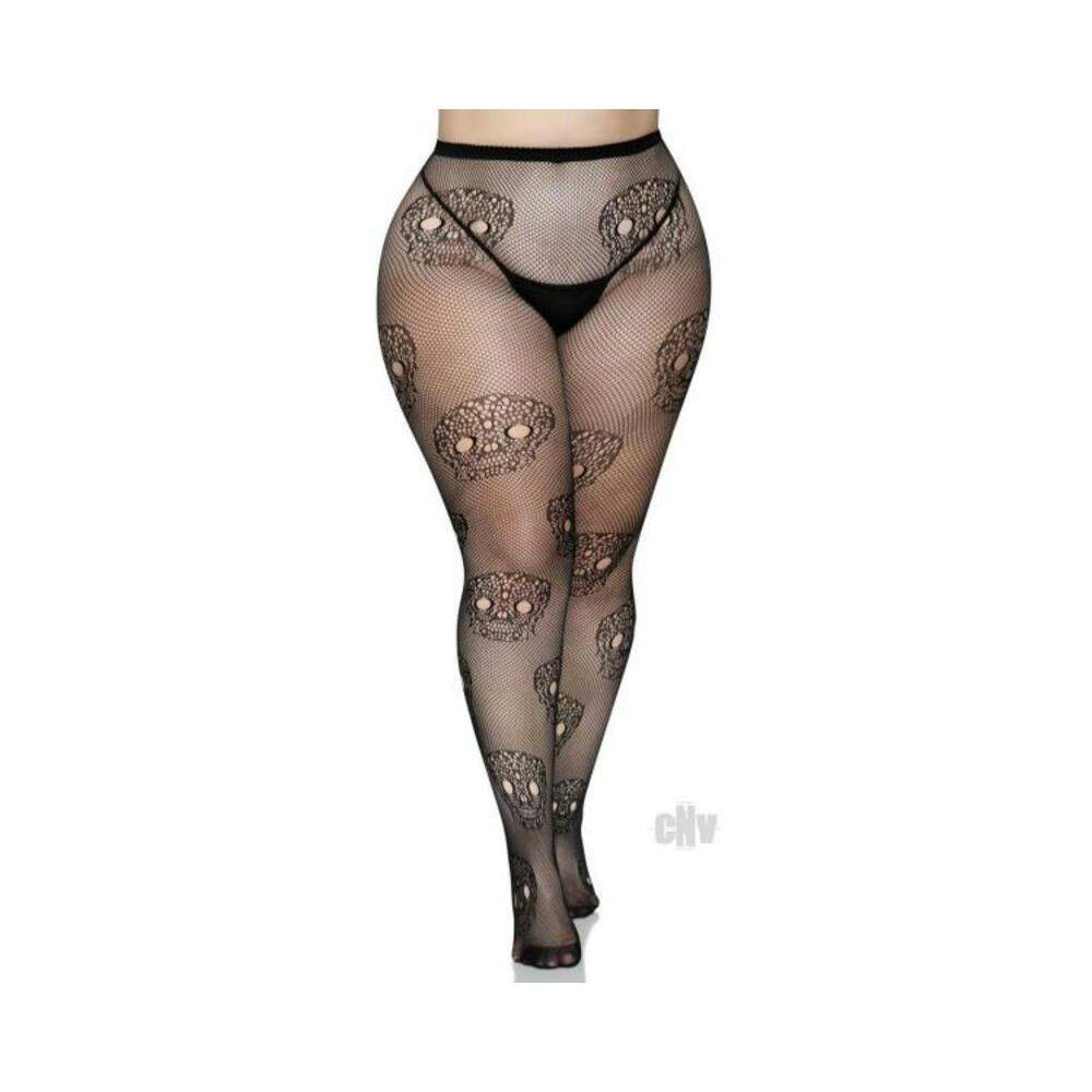 Lace Skull Fishnet Tights 1x/2x Black
