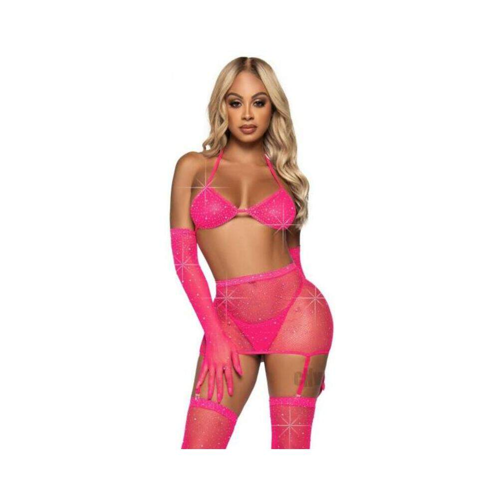 Rhinestone Garter/bikini 5pc Os Pink
