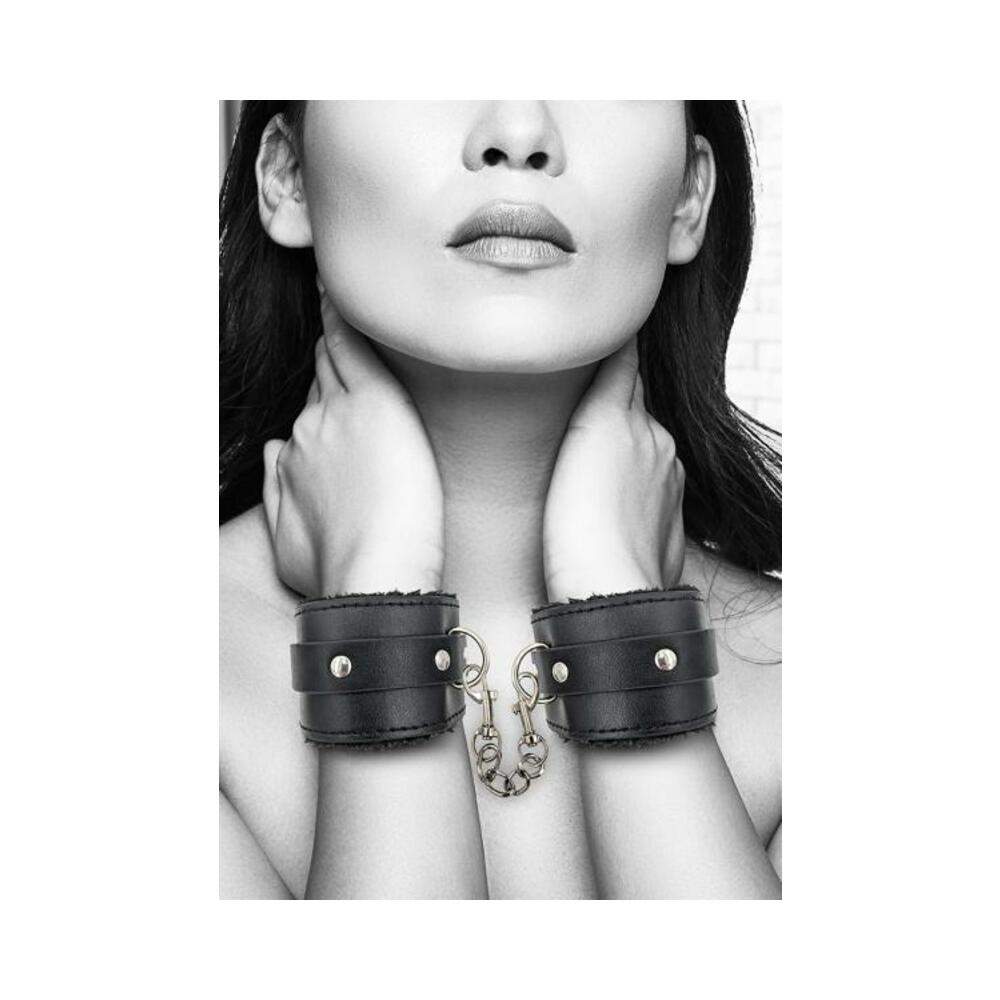 Ouch Plush Bond Leather Hand Cuffs Blk