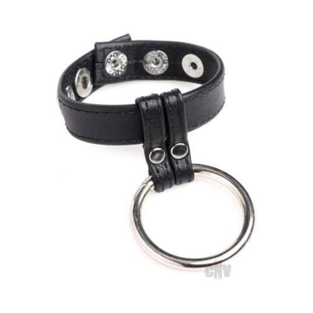 Cg Leather/steel Cock And Ball Ring Black