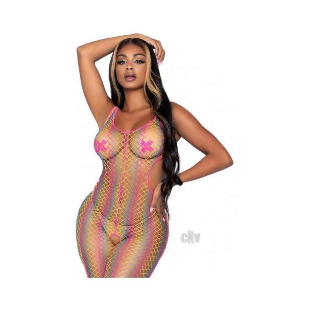 Rainbow Net Footless Bodystocking Os Blk