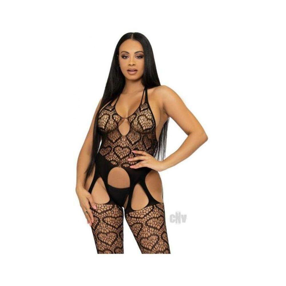 Seamless Heart Suspend Bodystock Os Blk