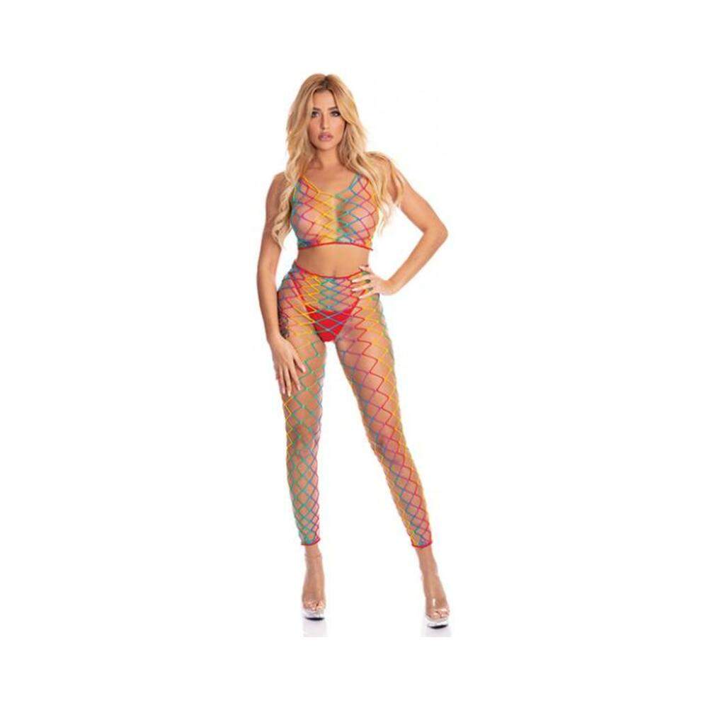 Pink Lipstick Roy G. Biv 2 Pc Bodystocking Rainbow O/s