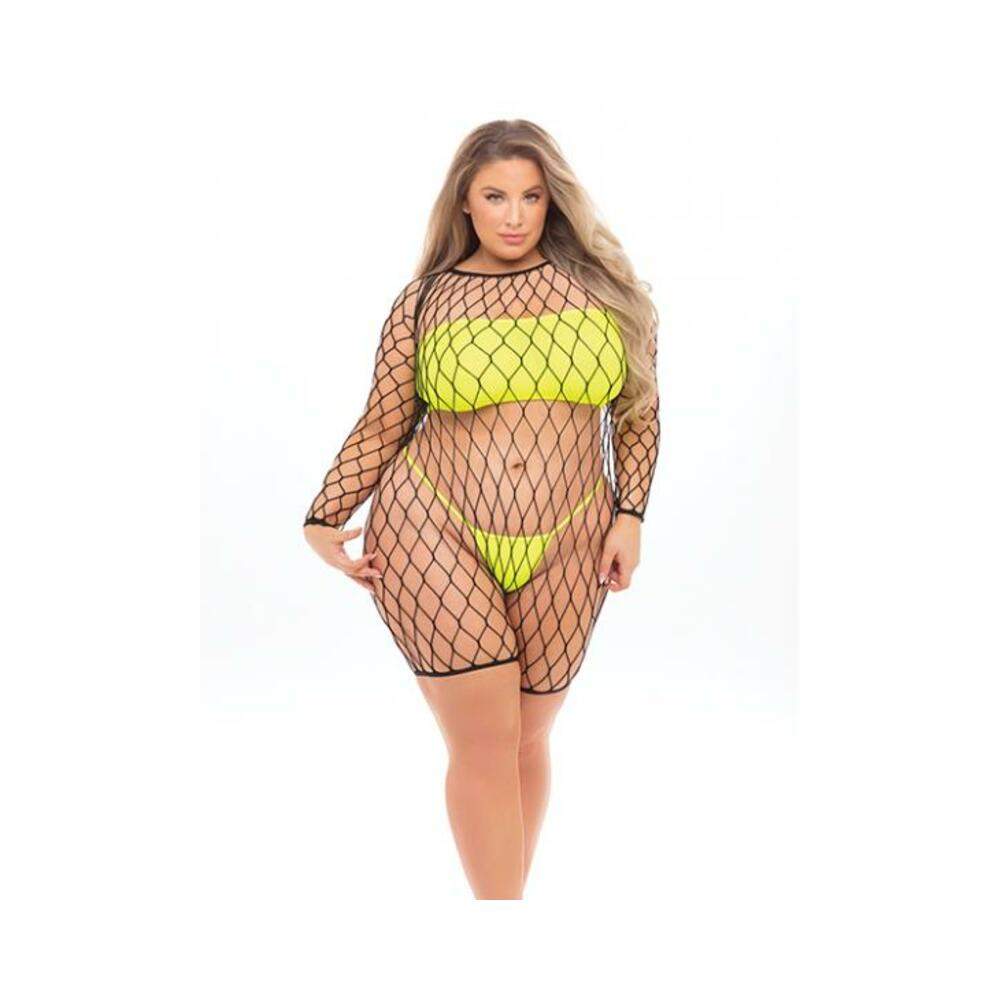 Pink Lipstick Dance With Me Lrge Fshnet Romper, Bndeau Top & G-strng (fits Up To 3x) Neon Yellw Qn