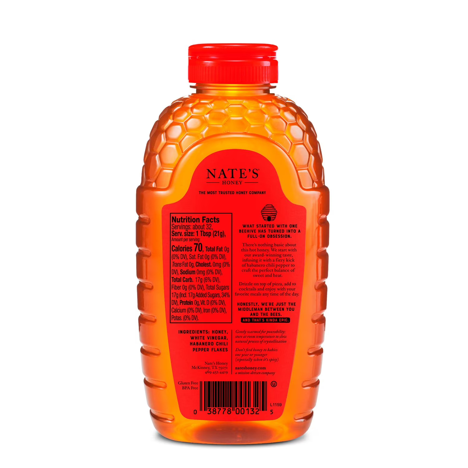 Nate's Honey 100% Pure Hot Honey with Habanero Chili Peppers, 24 oz. thumbnail 3
