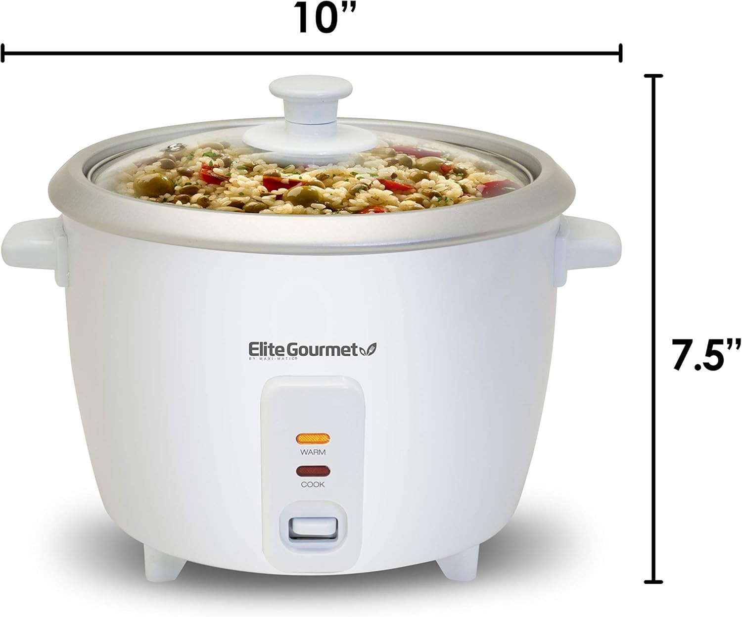 Elite Gourmet ERC-003 Electric Rice Cooker with Automatic Keep Warm Makes Soups, Stews, Grains, Hot Cereals, White, 6 Cups Cooked (3 Cups Uncooked) thumbnail 5