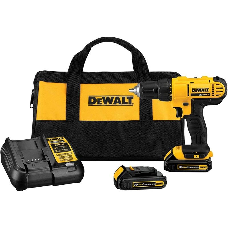 DEWALT 20V Max Cordless Drill / Driver Kit, Compact, 1/2-Inch (DCD771C2)