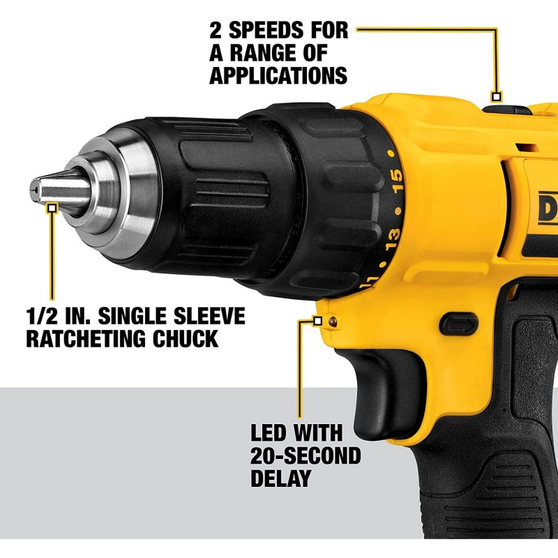 DEWALT 20V Max Cordless Drill / Driver Kit, Compact, 1/2-Inch (DCD771C2) thumbnail 4