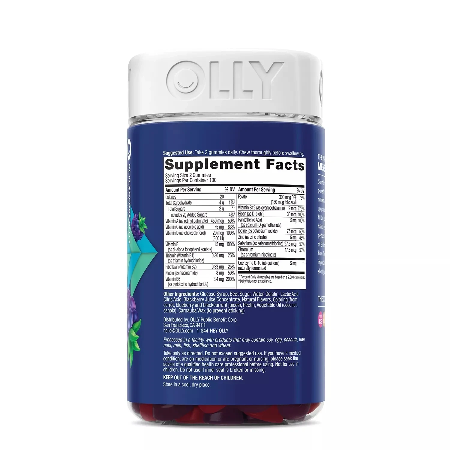 OLLY Men's Multivitamin Gummy, Blackberry Flavor (200 Count) thumbnail 3