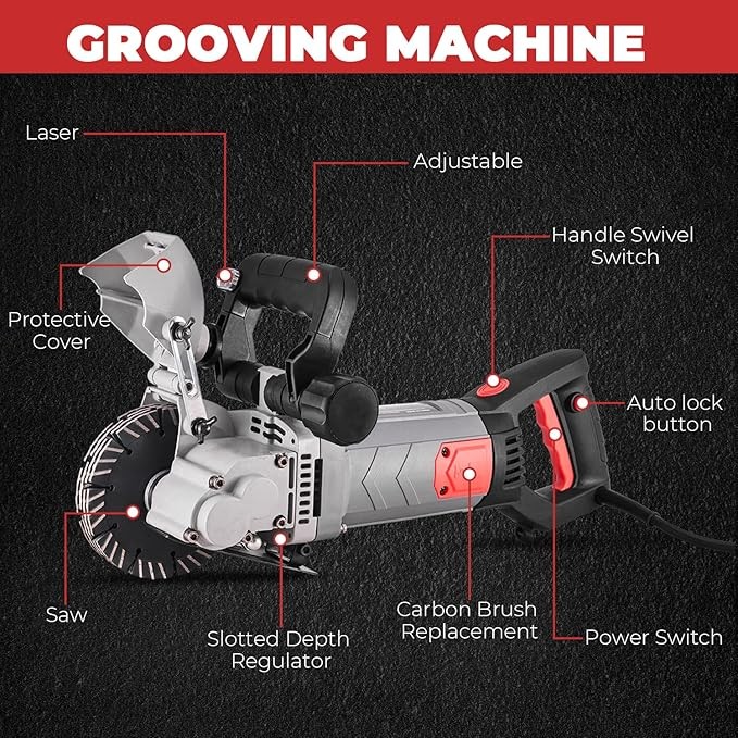 XtremepowerUS Wall Chaser Cutting Machine Wall Concrete Grooving Cutting w/Water Line Dust Port Infrared Sighting (Slotting Machine) thumbnail 4
