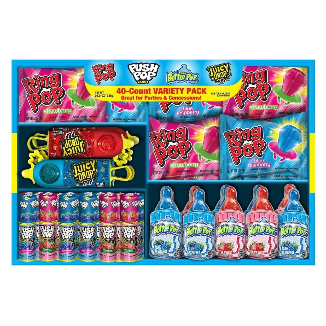 Topps Candy Variety Pack Ring Pop Push Pop Baby Bottle Juicy Drop (40 Count)