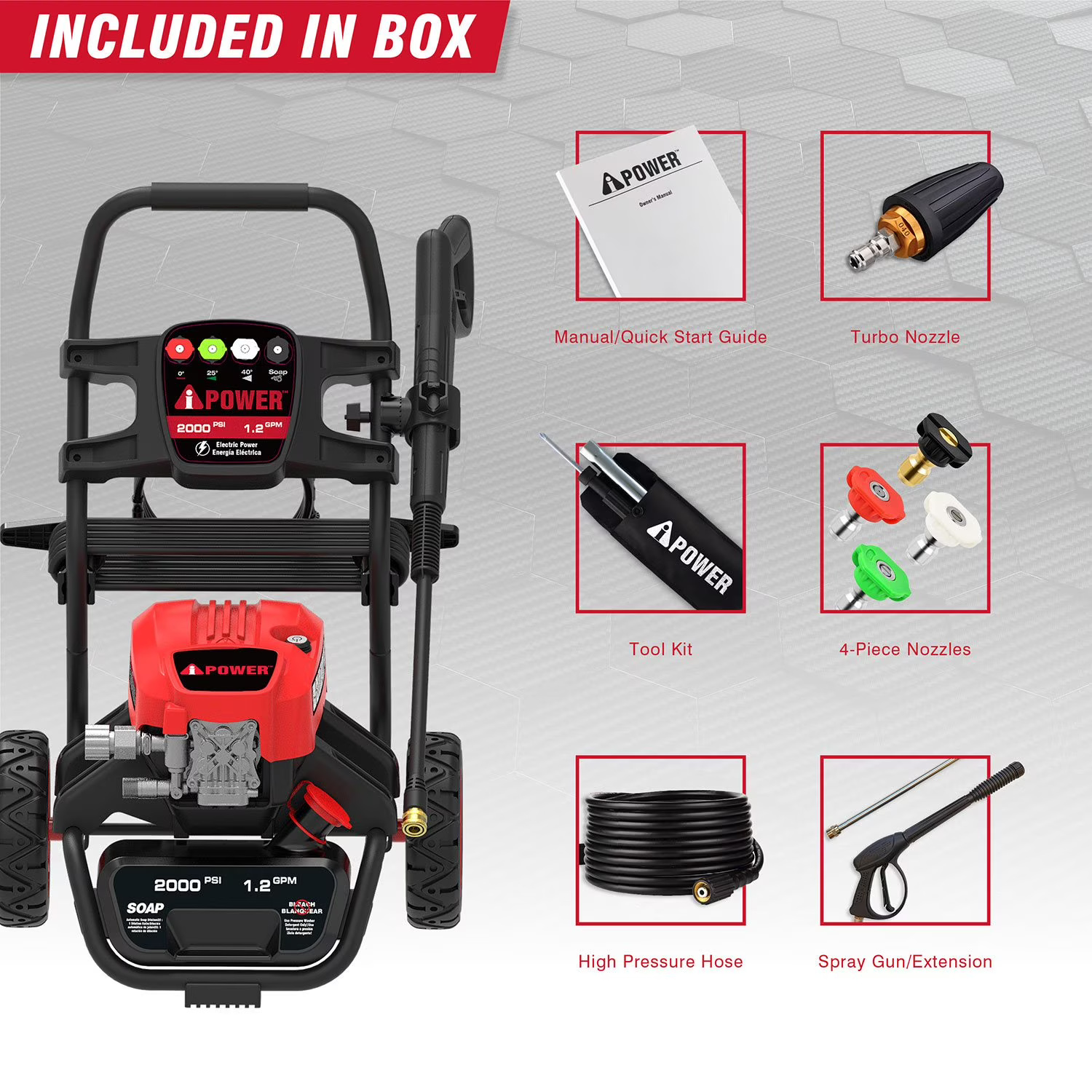 A-iPower PWE2000 Electric Cold Water Pressure Washer, 2000 PSI at 1.2 GPM thumbnail 3