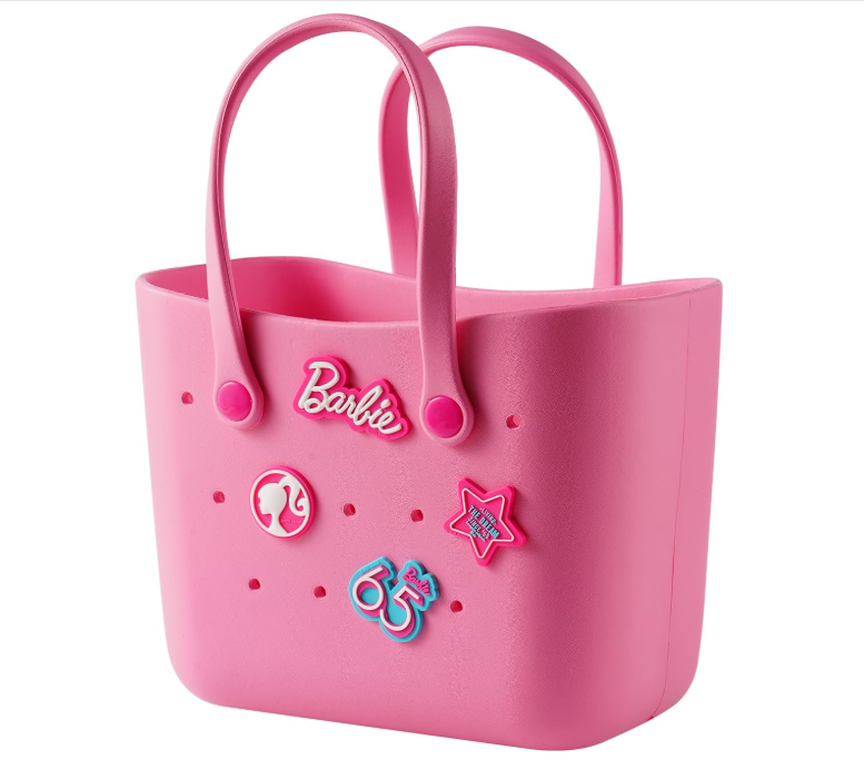 MINISO Barbie Tote Bag, Reusable Small Rubber Waterproof Bag, Cute Design Practical And Portable Handbag for Work Travel (PINK)