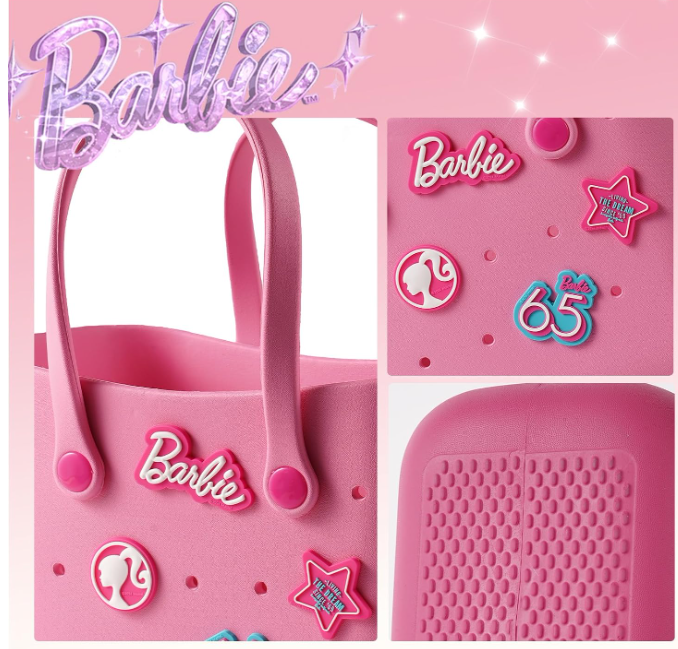 MINISO Barbie Tote Bag, Reusable Small Rubber Waterproof Bag, Cute Design Practical And Portable Handbag for Work Travel (PINK) thumbnail 3