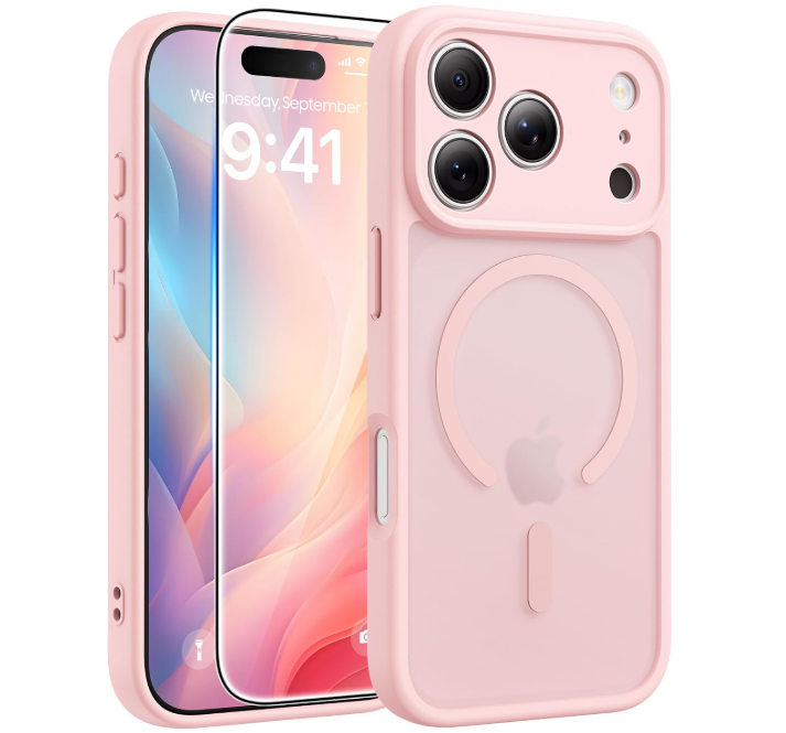 FNTCASE for iPhone 17 Pro-Max Case: [Compatible with Magsafe] Translucent Matte Cases with [Full Camera Protection] [Screen Protector] Military Grade Shockproof Protective Phone Cover - Light Pink