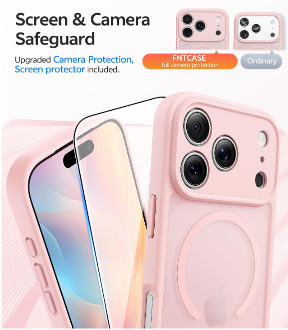 FNTCASE for iPhone 17 Pro-Max Case: [Compatible with Magsafe] Translucent Matte Cases with [Full Camera Protection] [Screen Protector] Military Grade Shockproof Protective Phone Cover - Light Pink thumbnail 4