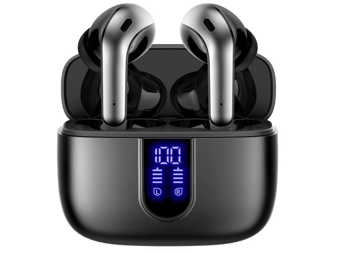 TAGRY Bluetooth Headphones True Wireless Earbuds 60H Playback LED Power Display Earphones with Wireless Charging Case IPX5 Waterproof in-Ear Ear buds with Mic for TV Smart Phone Laptop Computer Sports