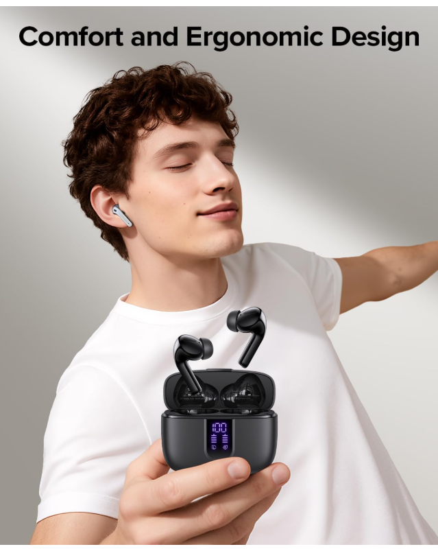 TAGRY Bluetooth Headphones True Wireless Earbuds 60H Playback LED Power Display Earphones with Wireless Charging Case IPX5 Waterproof in-Ear Ear buds with Mic for TV Smart Phone Laptop Computer Sports thumbnail 2