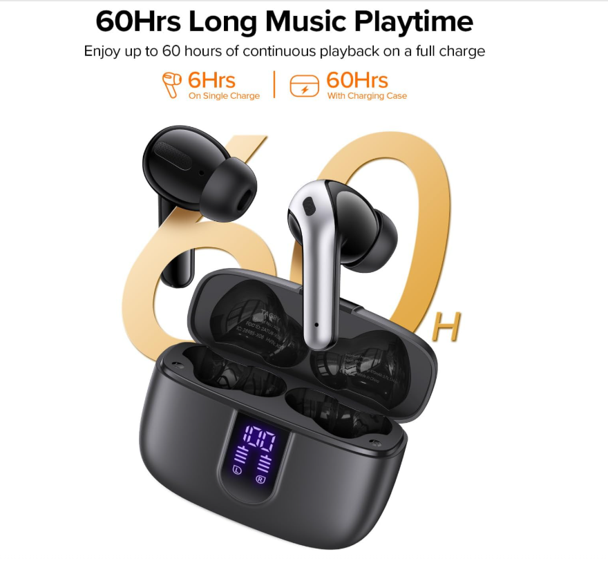 TAGRY Bluetooth Headphones True Wireless Earbuds 60H Playback LED Power Display Earphones with Wireless Charging Case IPX5 Waterproof in-Ear Ear buds with Mic for TV Smart Phone Laptop Computer Sports thumbnail 3