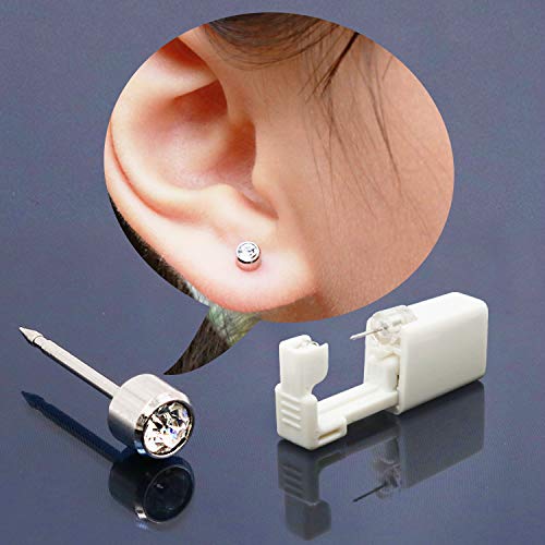 Ear Piercing Gun,2 Pack Self Ear Piercing Gun Disposable Self Ear Piercing Gun Kit Safety Ear Piercing Gun Kit Tool Ear Stud Gun with Alcohol Pad and With Earrings (4mm white crystal) … thumbnail 2