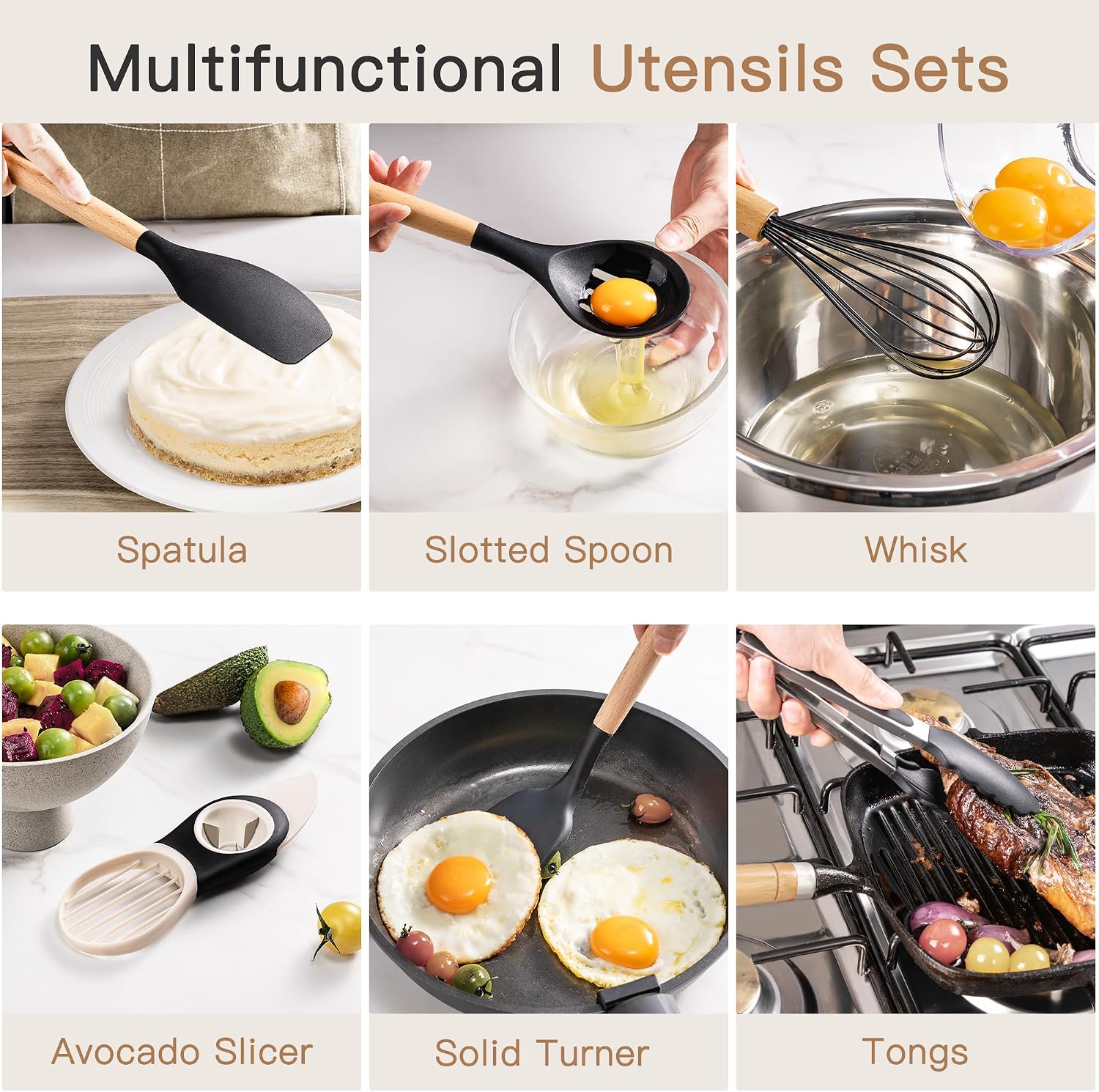 Astercook 39 PCS Kitchen Utensils Set, Silicone Cooking Utensil Sets with Wooden Handle, 446°F Heat Resistant Food Grade Spatula Set, BPA Free Kitchen Gadgets Tools Set & Spoons for Nonstick Cookware thumbnail 2