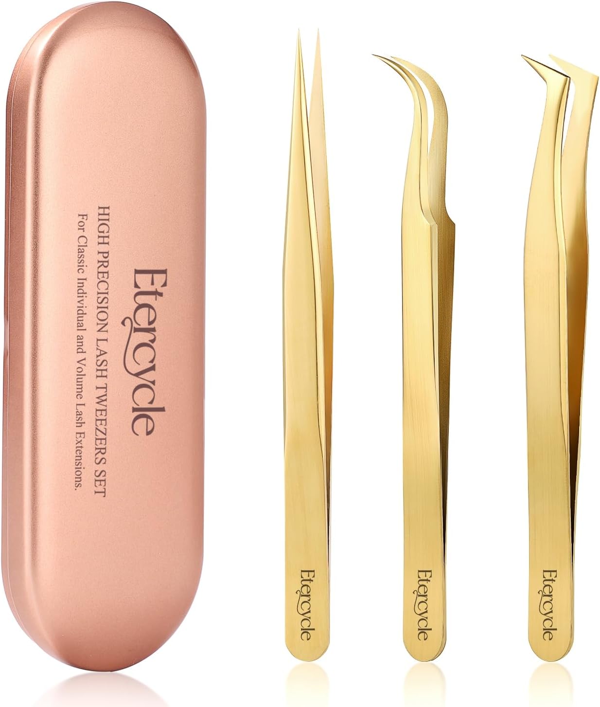 Etercycle 3 Pcs High Precision Lash Tweezers Set for Eyelash Extension