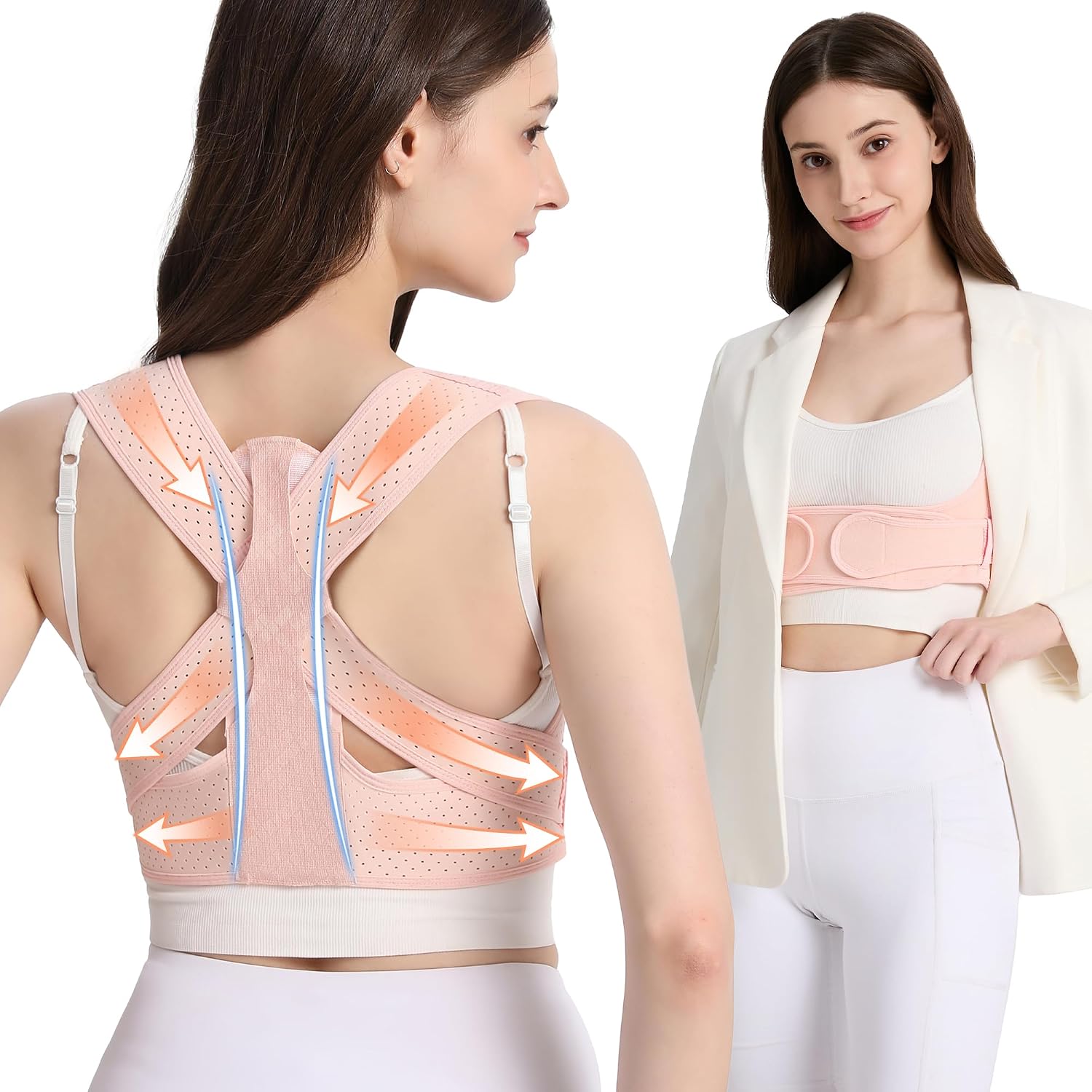 Posture Corrector for Women Back Brace Shoulder Straightener Pink, S/M
