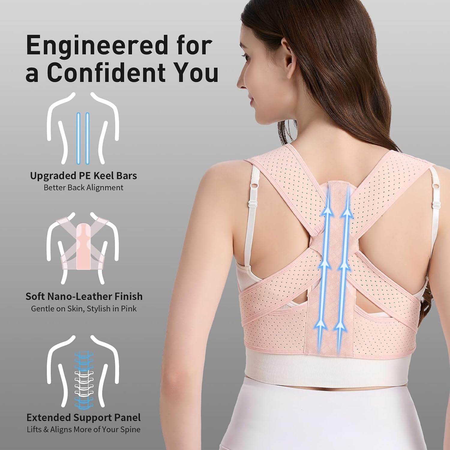Posture Corrector for Women Back Brace Shoulder Straightener Pink, S/M thumbnail 2