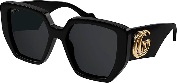 Gucci GG0956S 003 54 Women's Geometric Sunglasses, Black Acetate Frame, Grey Lenses